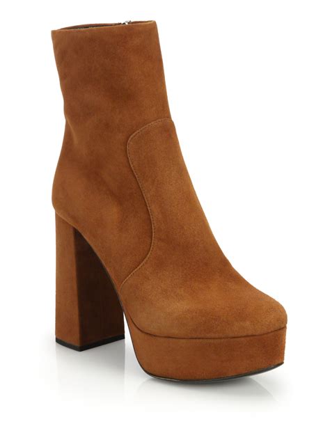 prada brown suede bootie|Prada platform booties.